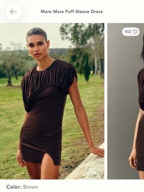 Mare Mare Brown Puff-Sleeve Mini Dress